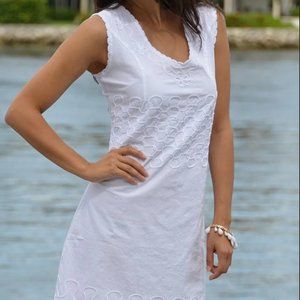 Cotton Natural - White "Largo" Embroidered V Neck Dress